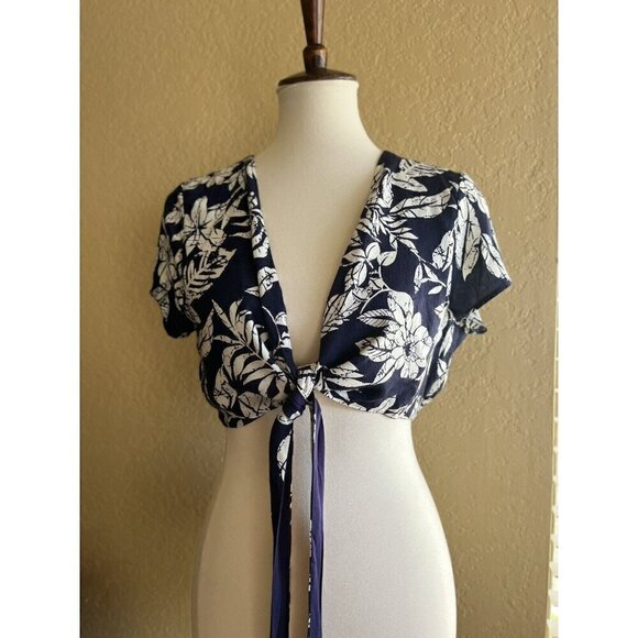 Swell Tops - Swell Women's Palmia Floral Navy Blue Tie Front Crop Top Size S M L